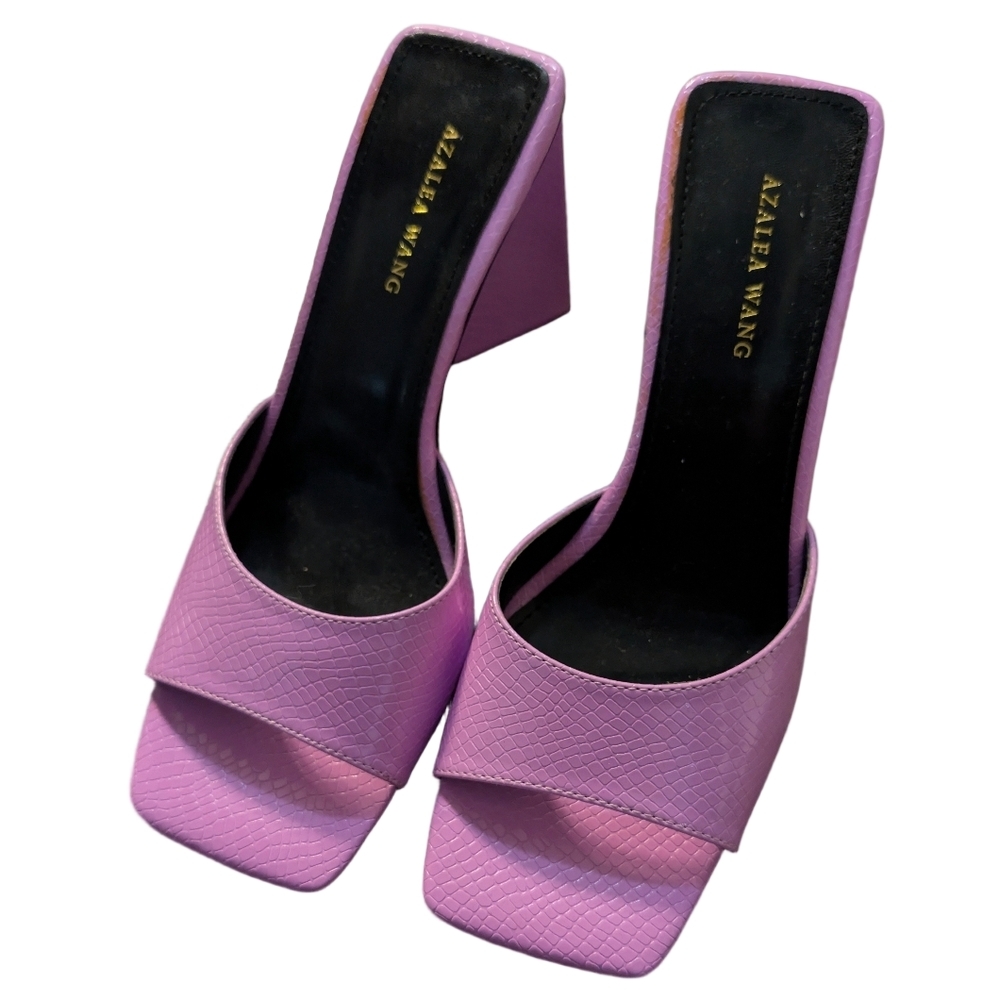 Azalea Wang Lilac Snakeskin Square Toe Block Heel Mules Size 9 - Picture 2 of 7